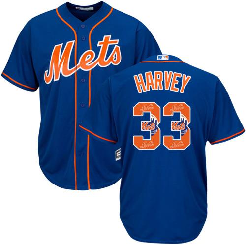 Mets #33 Matt Harvey Blue Team Logo Fashion Stitched MLB Jersey - Click Image to Close